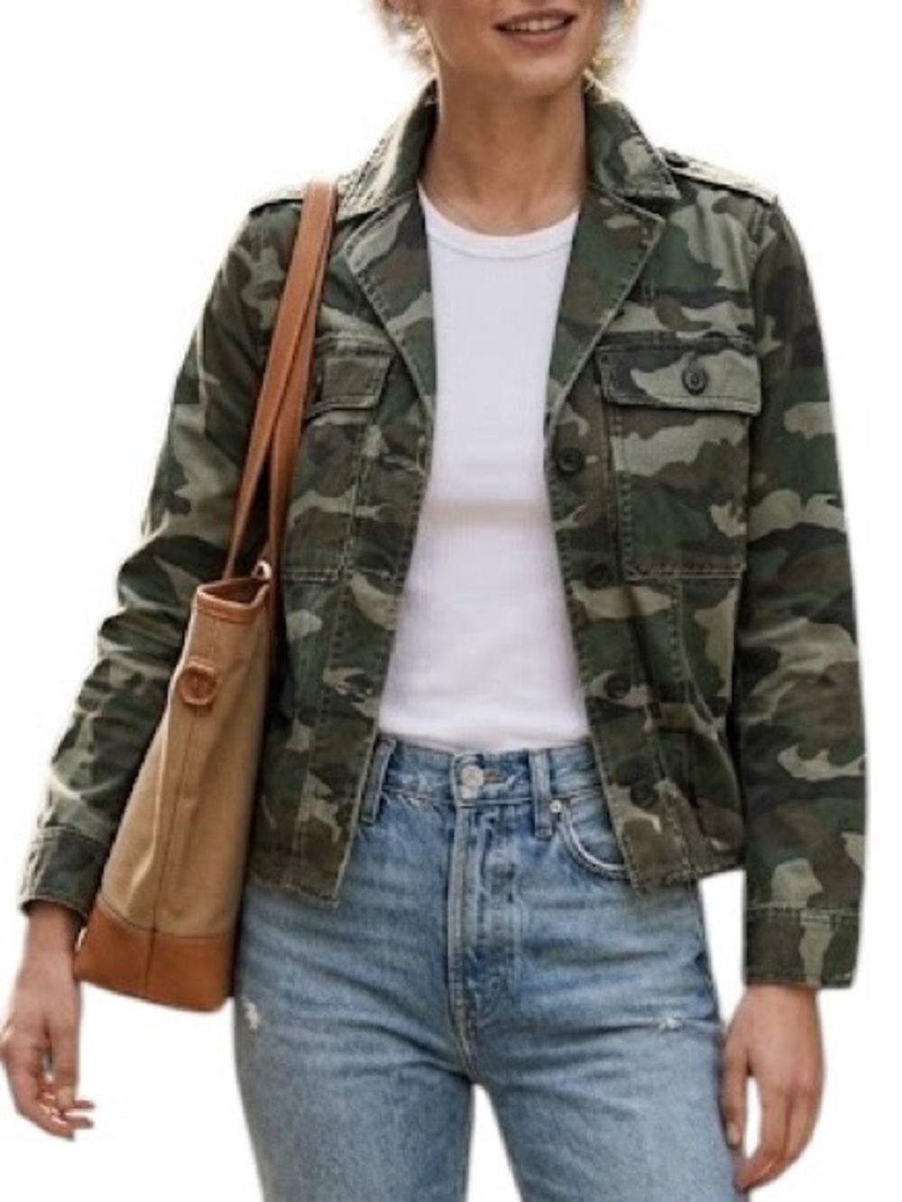 J. Crew Cotton Twill Camouflage Utility Button-Up Jacket - Green Camo